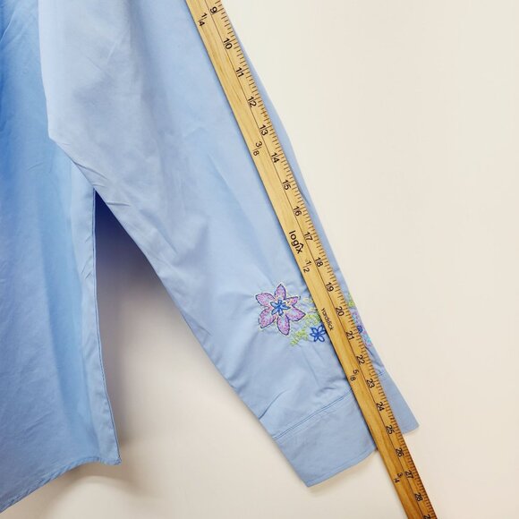 Denim & Co. Shirt Womens Blue Embroidered Button-Up Size L 100% Cotton - Picture 12 of 12
